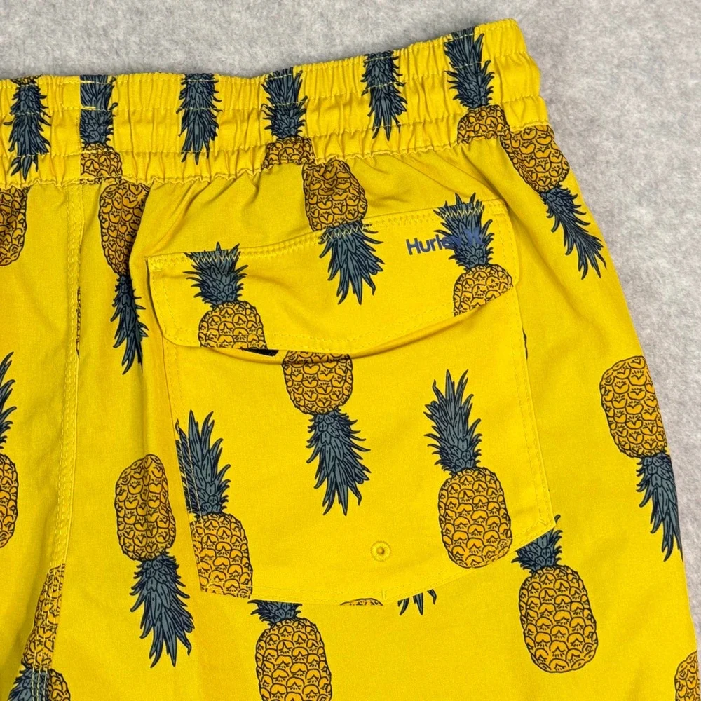Hurley Mens Yellow Pineapple Print Board Shorts Swim Trunks Sz Medium 7in Inseam